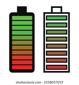 Battery charging charge indicator. Vector icon level Battery Energy powerfully full. Power running low up status batteries set logo Charge level empty loading bar Gadgets alkaline tags. Nearly there.