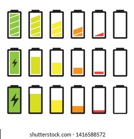 Battery Charging Color Various Design on White Logo Symbol Vector