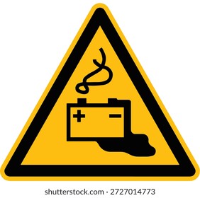 Battery charging danger warning board icon, battery charging hazard. Caution and dangerous area. Yellow sign for safety, hazard shock. Keep out caution warning and risk zone. Vector icon illustration.