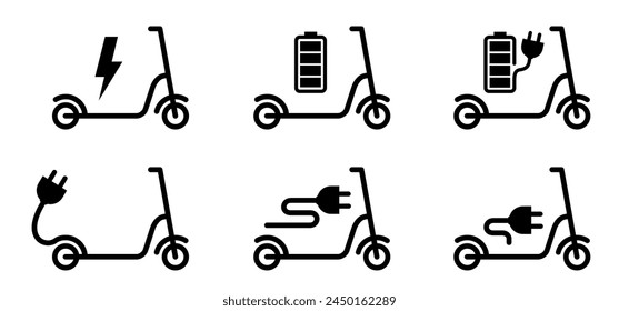 Battery charging for e bike or e step. Charge charging point for bicycles. City bicycle icon. electric scooter or e scooter logo. Modern ecology vehicle. Cartoon ebike icon. 