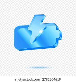 Battery Charging Energy, 3D Blue Glossy Power Icon
