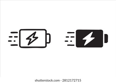 Battery charging and fast energy icon set for mobile app interfaces