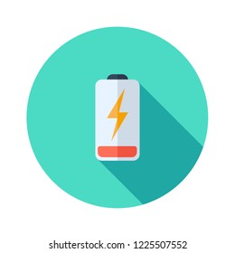Battery charging flat icon. Battery level indicator. Status. Electric battery vector. Battery, lithium, metal, accumulator, acid, alkaline, art, sign, symbol, black, 