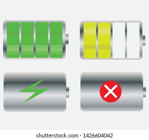 Battery charging flat icon. Battery level indicator. Battery status icon. Electric accumulator. Vector graphics