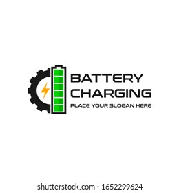 Battery charging with gear vector logo template. This design suitable for electric business