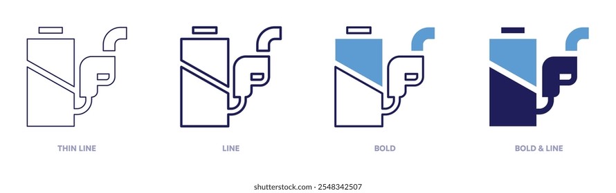 Battery charging icon in 4 different styles. Thin Line, Line, Bold, and Bold Line. Duotone style. Editable stroke.