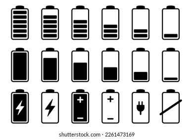 Batterieaufladesymbol. Batterieladungsanzeige-Symbole, Vektorgrafiken.