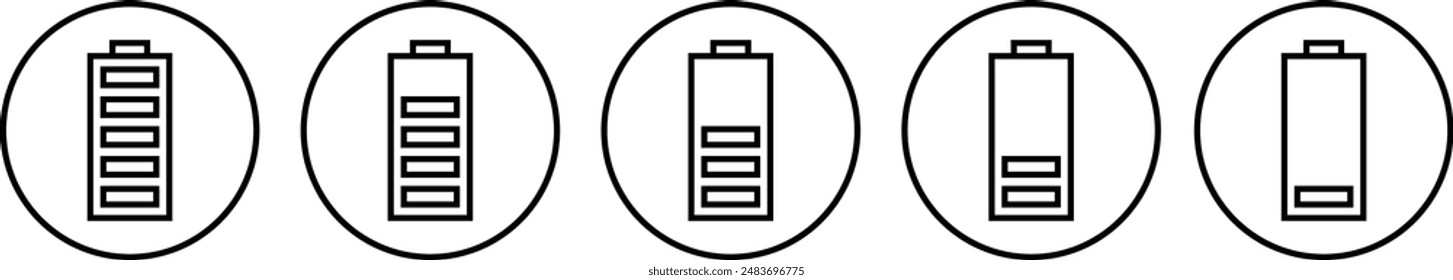 Battery charging icon. Battery charge level minimum to maximum. Battery status. Vector illustration