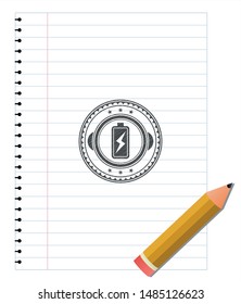 battery charging icon emblem draw with pencil effect. Vector Illustration. Detailed.