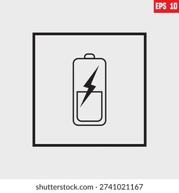 A battery charging icon featuring a black line art design with a lightning bolt symbol representing electrical energy and power.  This is a royalty-free vector image.
It is suitable for applications related to electricity, charging, and energy. The design is simple, often used for websites and mobile devices.