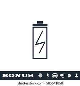 Battery Charging icon flat. Black pictogram on white background. Vector illustration symbol and bonus button