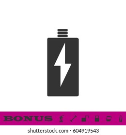 Battery Charging icon flat. Black pictogram on white background. Vector illustration symbol and bonus button