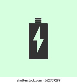 Battery Charging icon flat. Grey vector symbol on green background