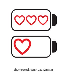 Battery Charging icon flat. Battery with heart of mobile phone. Vector illustration symbol