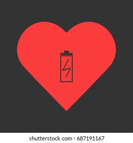 Battery Charging icon flat. Simple pictogram on heart background. Vector illustration symbol