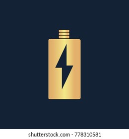 Battery Charging icon flat. Simple gold pictogram on dark background. Vector illustration symbol