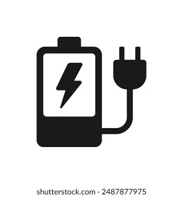 Icono de carga de batería estilo plano aislado sobre fondo blanco. Ilustración vectorial