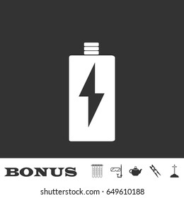 Battery Charging icon flat. White pictogram on black background. Vector illustration symbol and bonus icons