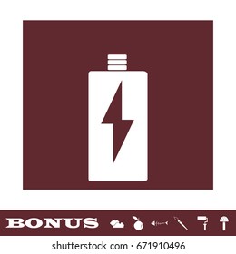 Battery Charging icon flat. White pictogram on brown background. Vector illustration symbol and bonus icons