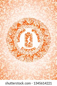 battery charging icon inside abstract orange mosaic emblem with background