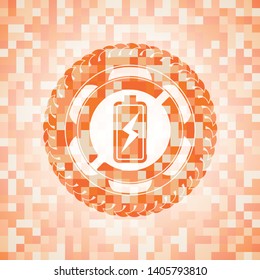 battery charging icon inside abstract orange mosaic emblem with background