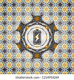 battery charging icon inside arabesque emblem. arabic decoration.