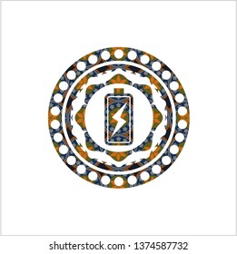battery charging icon inside arabesque emblem. arabic decoration.