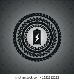 battery charging icon inside black emblem. Vintage.