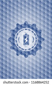 battery charging icon inside blue polygonal badge.