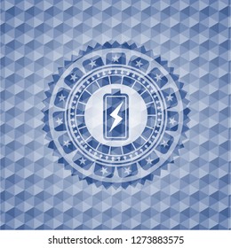 battery charging icon inside blue hexagon badge.