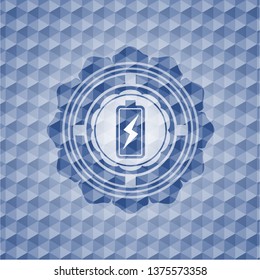battery charging icon inside blue hexagon emblem.