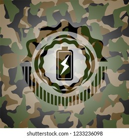 battery charging icon inside camo texture