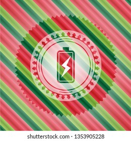battery charging icon inside christmas emblem background.