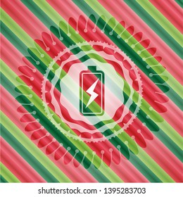 battery charging icon inside christmas colors style emblem.