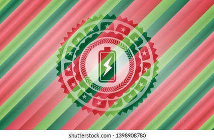 battery charging icon inside christmas badge background.