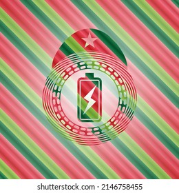 battery charging icon inside christmas colors style emblem. 