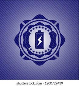 battery charging icon inside emblem with jean high quality background