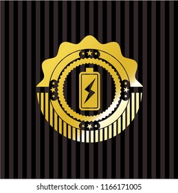 battery charging icon inside gold shiny emblem