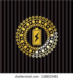 battery charging icon inside gold badge or emblem