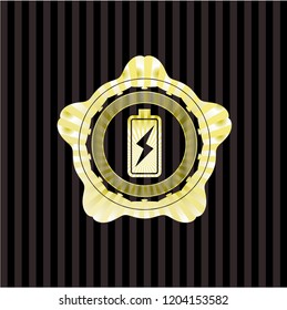 battery charging icon inside gold emblem or badge