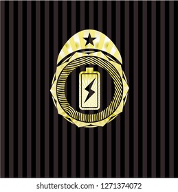 battery charging icon inside gold emblem