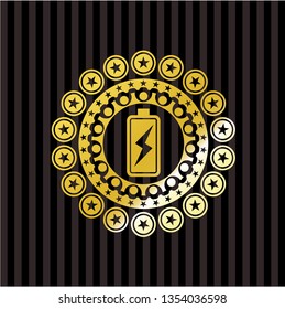 battery charging icon inside gold shiny emblem