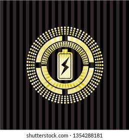 battery charging icon inside gold emblem or badge