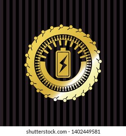 battery charging icon inside gold shiny badge