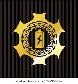 battery charging icon inside golden emblem or badge