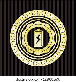 battery charging icon inside golden emblem