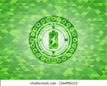 battery charging icon inside green mosaic emblem