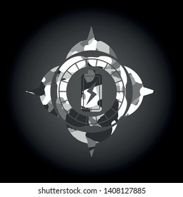 battery charging icon inside grey camouflage emblem
