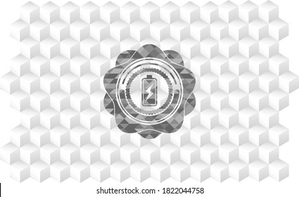battery charging icon inside grey emblem. Vintage with geometric cube white background. 