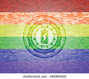 battery charging icon inside lgbt colors emblem 